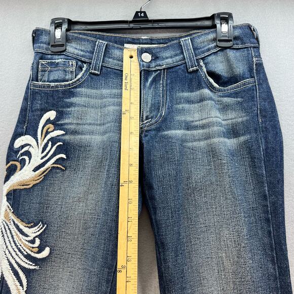 VTG KanCan Jeans Women's 5 Dark Blue Embroidered Hip Flare Preppy Normcore Rare - Picture 12 of 14